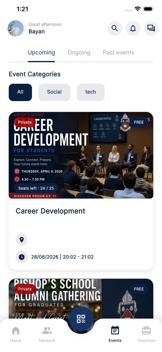 BSA app on Android — events screen